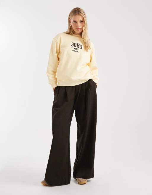Brave Soul cotton rich sweatshirt with soho print in yellow, 2 of 4