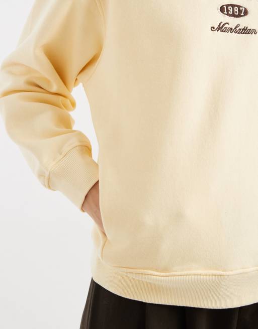 Brave Soul cotton rich sweatshirt with soho print in yellow, 3 of 4