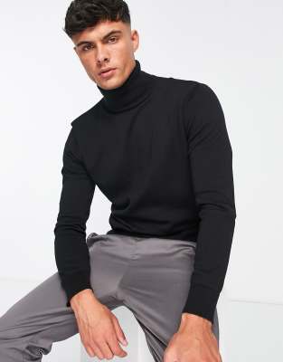 Brave Soul cotton roll neck jumper in black - ASOS Price Checker