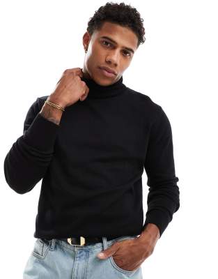 Brave Soul Brave Soul cotton roll neck jumper in black