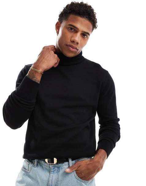 Black roll neck tops best sale