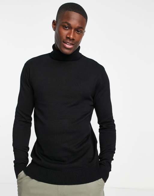 Brave Soul cotton roll neck jumper in black | ASOS