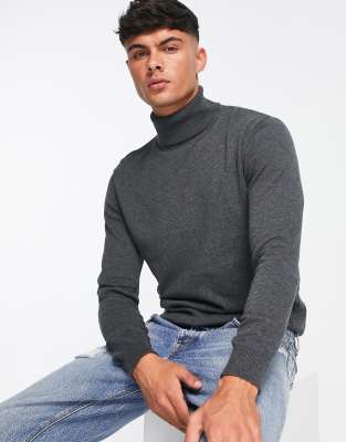 Brave Soul cotton roll neck jumper in charcoal - ASOS Price Checker