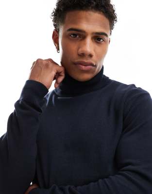 Brave Soul Brave Soul cotton roll neck jumper in navy