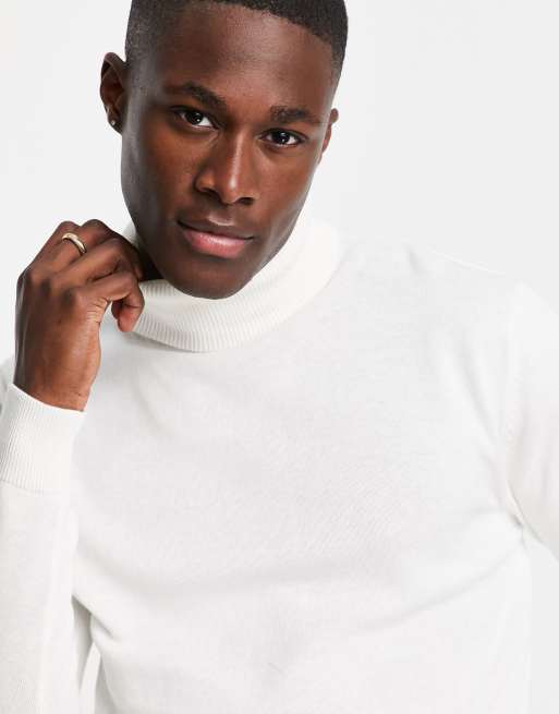 Brave Soul cotton roll neck jumper in white | ASOS