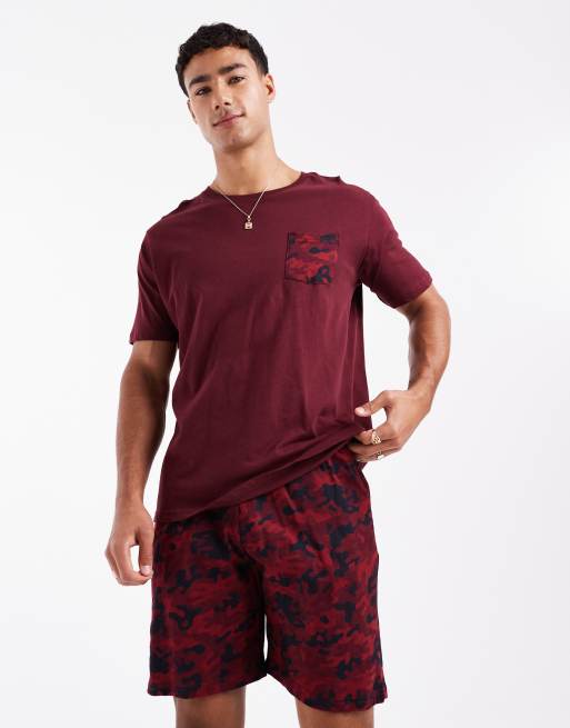 Brave Soul Cotton short sleeve pyjama set in burgundy