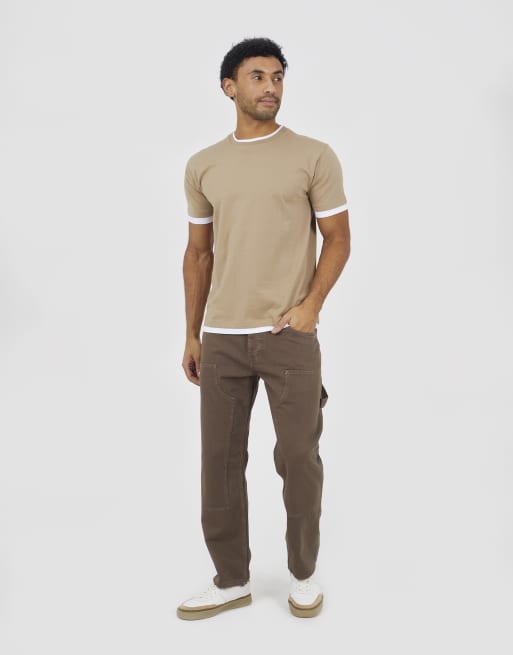 Brave Soul Cotton slim leg carpenter style trousers in brown, 3 of 4