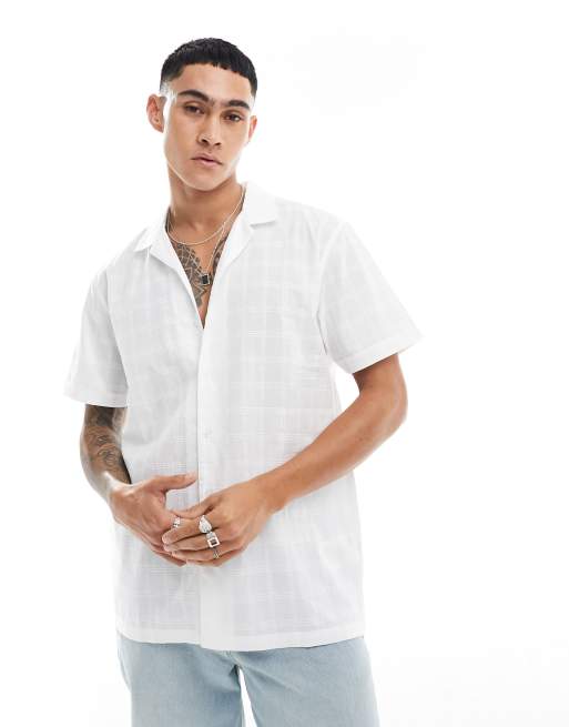 Brave Soul cotton textured camp collar shirt in white