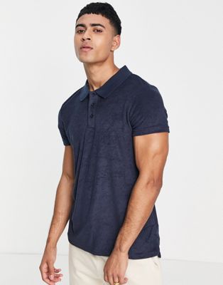 Brave Soul cotton towelling polo in navy