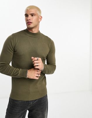Brave Soul cotton turtle neck jumper in ivy green - ASOS Price Checker