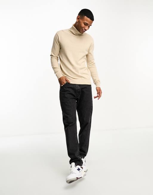 Brave Soul cotton turtle neck sweater in stone | ASOS