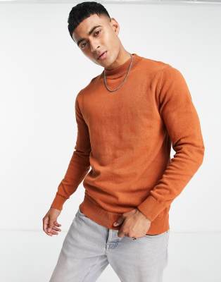 Brave Soul cotton turtleneck jumper in dark orange  - ASOS Price Checker