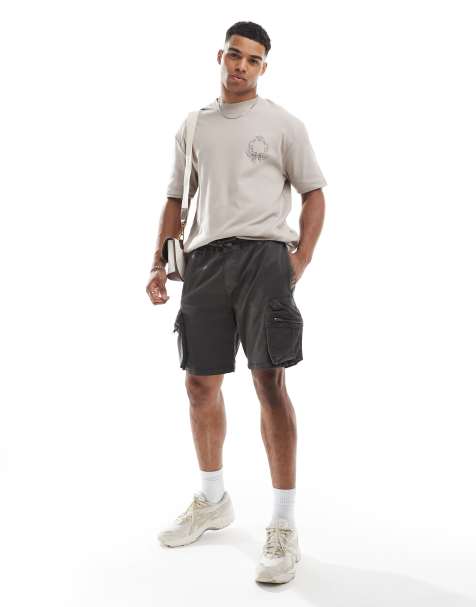 Brave Soul Cotton twill cargo shorts in charcoal - view 1