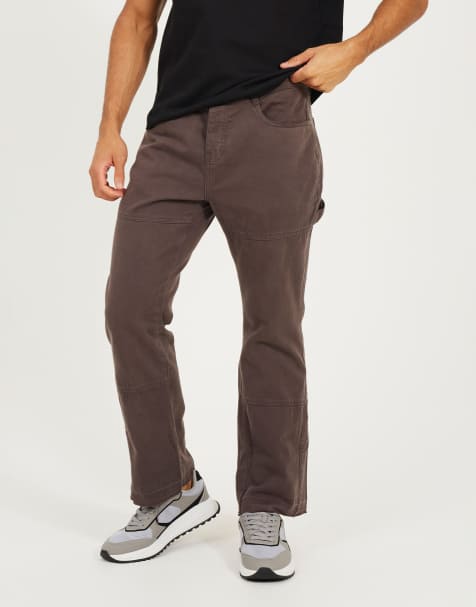 Brave Soul Cotton twill carpenter trousers with raw hem in dark grey - view 1