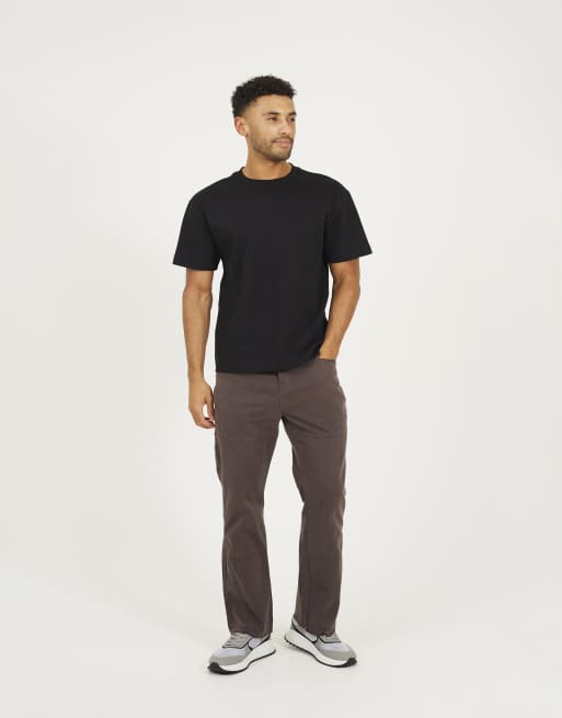 Brave Soul Cotton twill carpenter trousers with raw hem in dark grey, 3 of 4