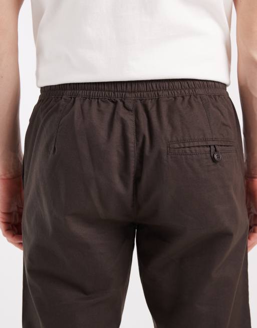 Brave Soul cotton twill pants with elastic waist in charcoal, 4 of 5