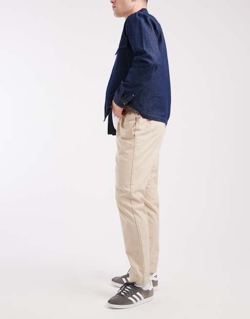 Brave Soul cotton twill pants with elastic waist in stone, 3 of 5