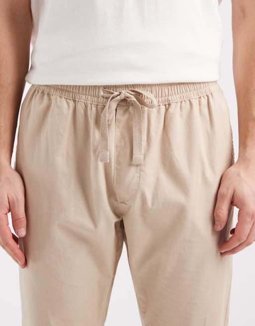 Brave Soul cotton twill pants with elastic waist in stone, 5 of 5