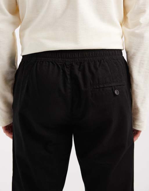 Brave Soul cotton twill pants with elasticized waist in black, 4 of 5