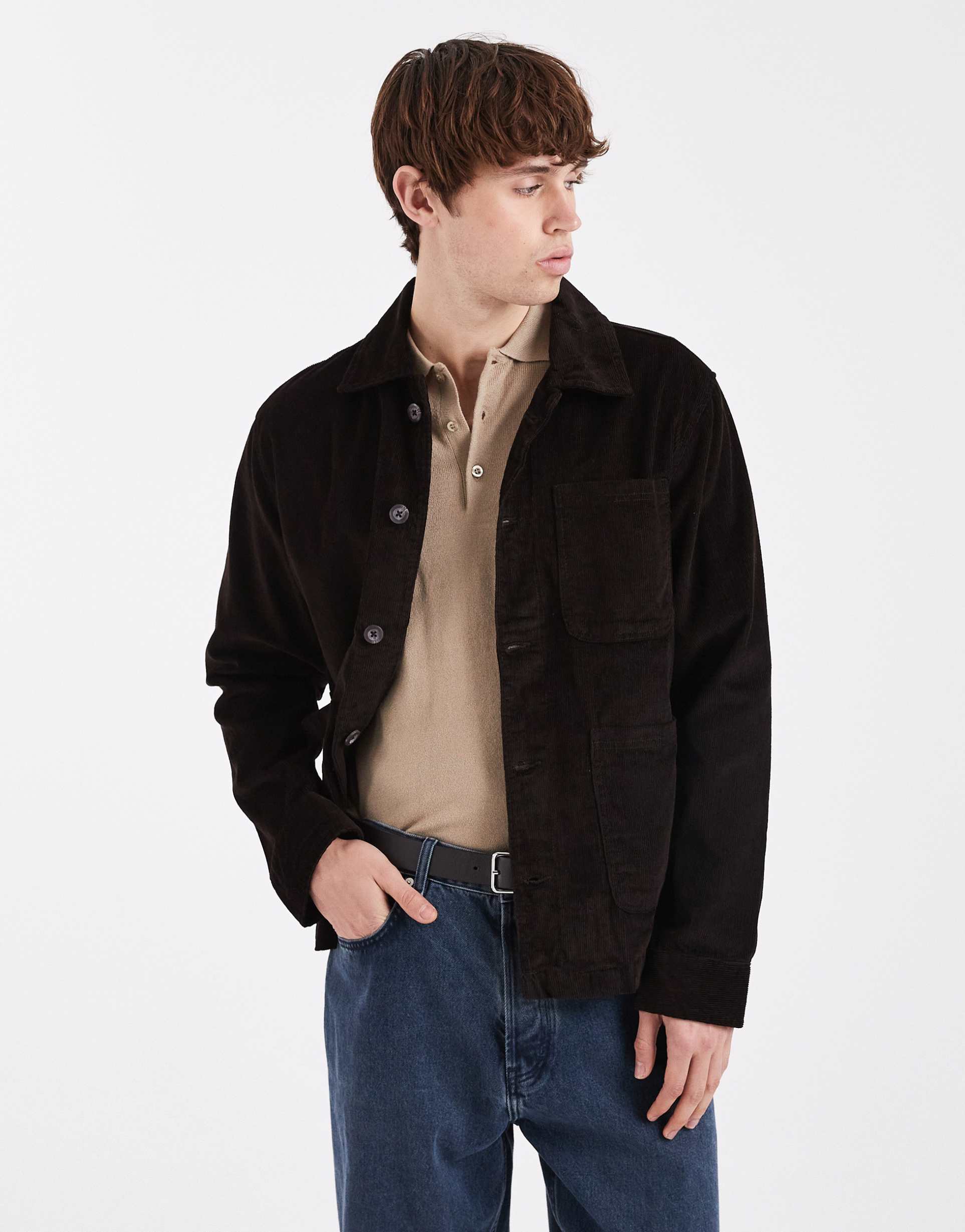 brave soul cotton twill shacket in dark brown