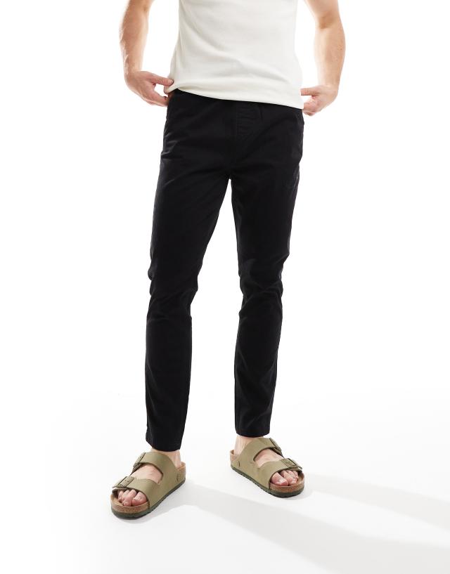 Brave Soul - cotton twill trousers with elasticated waist in black