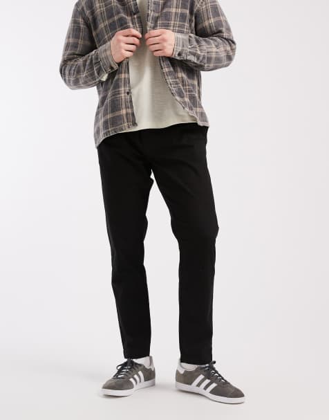Brave Soul cotton twill trousers with elasticated waist in black