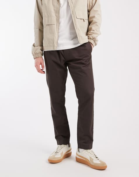Brave Soul cotton twill trousers with elasticated waist in charcoal