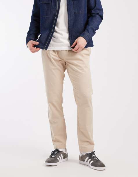 Brave Soul cotton twill trousers with elasticated waist in stone