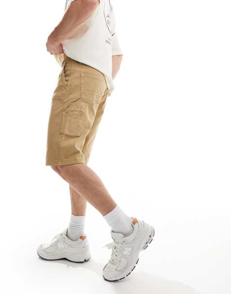 Brave Soul cotton twill worker carpenter shorts in stone - view 1