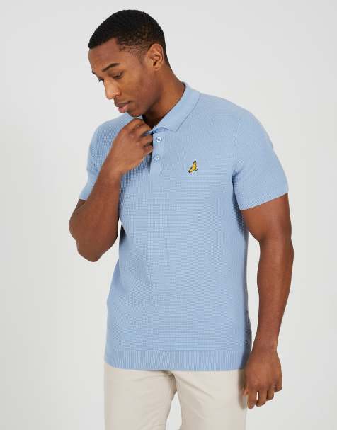 Brave Soul Cotton waffle knit embroidered polo shirt in light blue - view 1