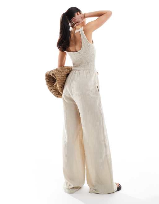 Brave Soul - Cremehvidt jumpsuit med dyb rund hals, 3 af 4