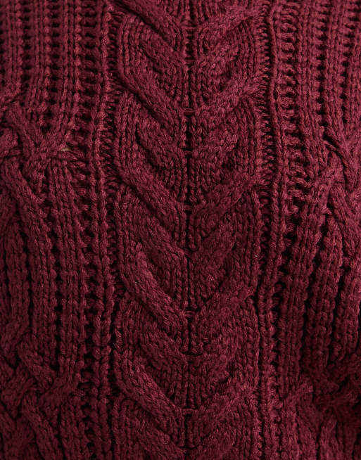 Brave Soul crew neck cable knit jumper in burgundy, 2 of 4