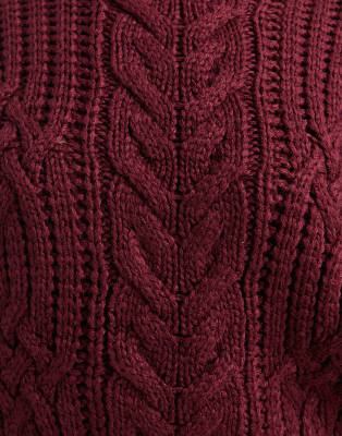 Brave Soul Crew Neck Cable Knit Sweater In Burgundy