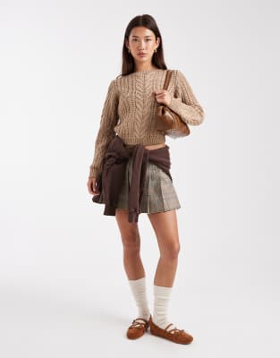 Brave Soul Crew Neck Cable Knit Sweater In Neutral