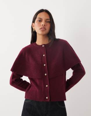 Brave Soul Crew Neck Cardigan With Cape Detail In Red