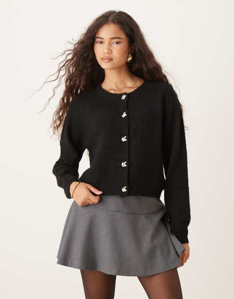 Brave Soul crew neck cardigan with contrast buttons in black - view 1