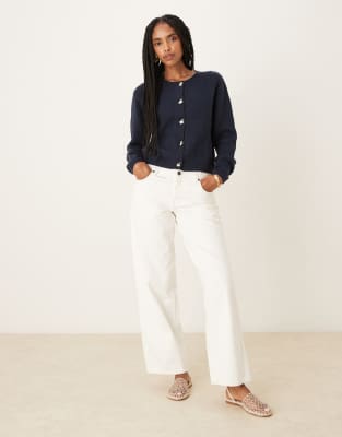 Brave Soul Crew Neck Cardigan With Contrast Buttons In Blue