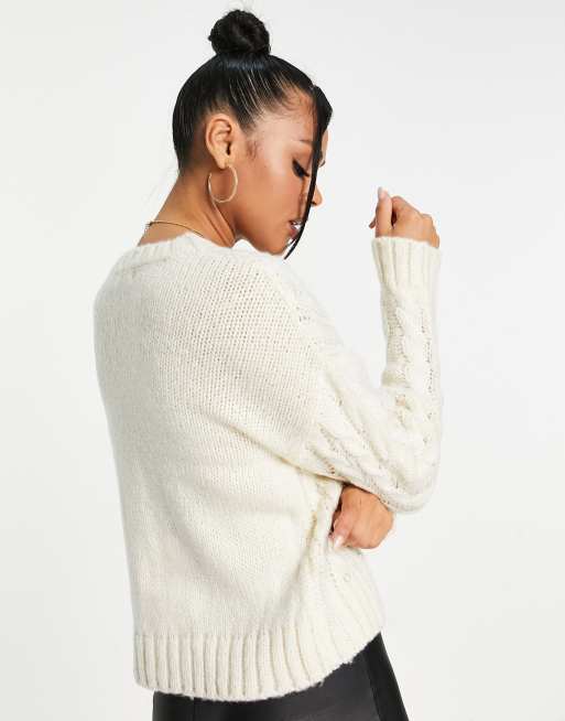 Brave Soul crew neck cardigan with embellished buttons in ivory, 2 of 4