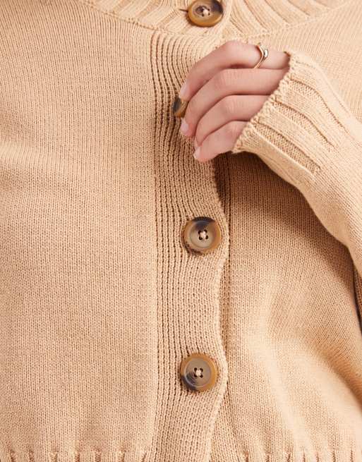 Brave Soul crew neck cropped cardigan in camel, 3 of 4