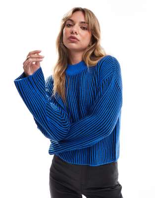 Brave Soul crew neck cropped jumper in cobalt blue