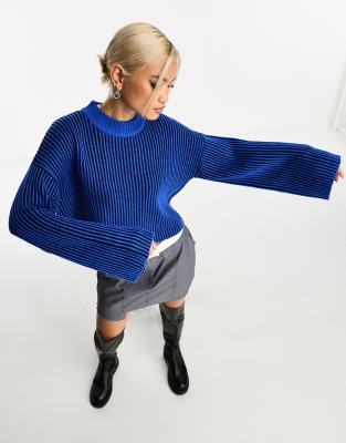 Brave Soul crew neck cropped jumper in cobalt | ASOS