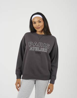 Brave Soul Crew neck embroidered sweatshirt in charcoal-Grey