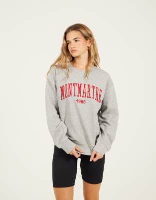 Brave Soul Crew neck embroidered sweatshirt in grey