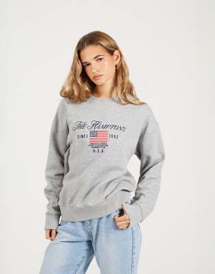 Brave Soul Crew neck embroidered sweatshirt in grey