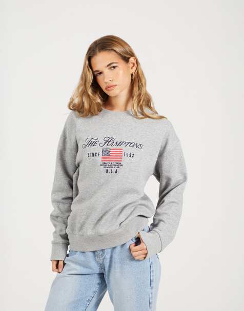 Brave Soul Crew neck embroidered sweatshirt in grey