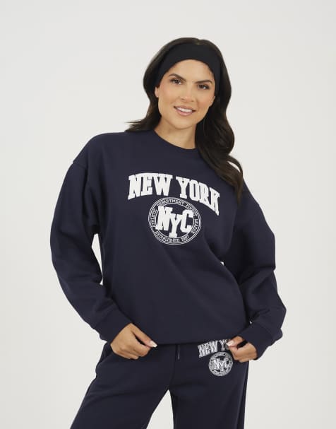 Brave Soul Crew neck embroidered sweatshirt in navy - view 1