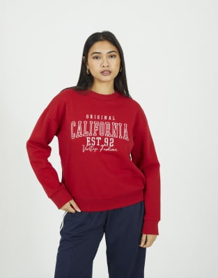 Brave Soul Crew neck embroidered sweatshirt in white