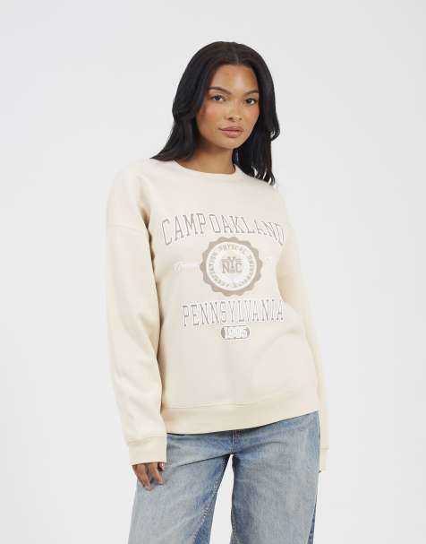Brave Soul Crew neck graphic print sweatshirt in cream - view 1