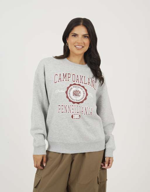 Brave Soul Crew neck graphic print sweatshirt in grey
