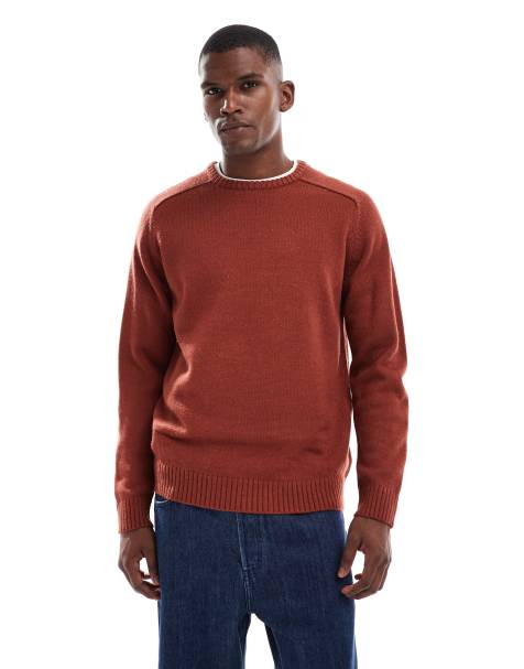 Brave Soul crew neck jumper in burnt orange - view 1
